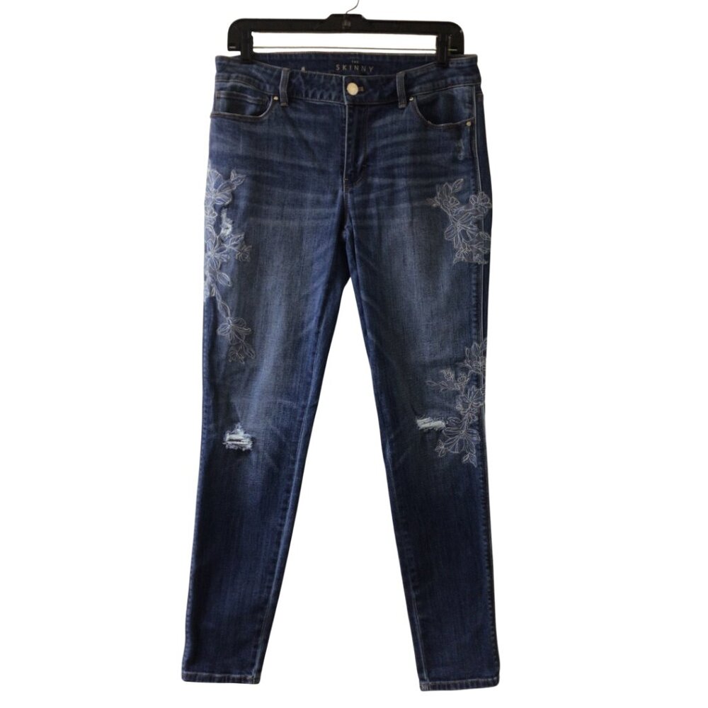 White House Black Market Jeans Women’s 8 Blue The Skinny Denim Distressed WHBM